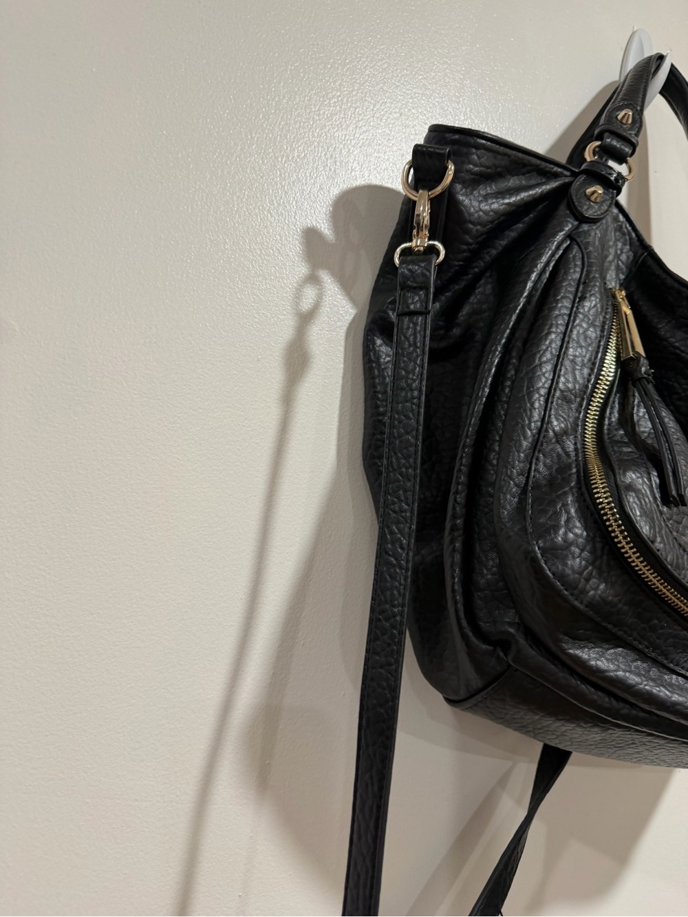 Jessica Simpson Black Faux Leather Moto Satchel Shoulder Bag Gold Hardware - Picture 3 of 10